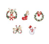 CLISPEED 5pcs Christmas Brooch Festive Alloy Xmas Brooches with Snowman Bell Stocking Bow Reindeer Designs for Women Holiday Party Accessories