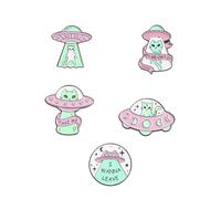 CLISPEED 5pcs Enamel Lapel Pin Set Space Cartoon Brooch Alloy Badge Pack for Jackets Backpacks Accessories Astronaut Cat Design