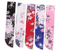 CLISPEED 5pcs Japanese Multi-function Folding Fan Storage Bag Set Floral Patterns, Portable Protective Fan Pouch for Travel and Everyday Use, Includes Pink, Royal Blue, Red, Black, and White Colors