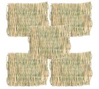CLISPEED 5pcs Winter Rabbit Straw Mat Woven Bed Pad Cushion for Small Pets | Straw Material, Green Woven Surface, Foot Cushioning and Boredom Relief, for Cage Rest and Sleeping Area