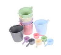 CLISPEED 6 Sets Miniature Dollhouse Buckets with Ladles Small Portable Plastic Water Barrels in Pink Blue Purple Green Gray Friendly Cleaning Tools and Beach Buckets for Summer