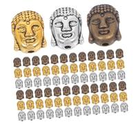 CLISPEED 60pcs Vintage Double Sided Buddha Head Alloy Beads with Large Holes for Easy Threading for DIY Bracelet Necklace Keychain Making Mixed Silver Gold Bronze Spacer Beads for Crafting