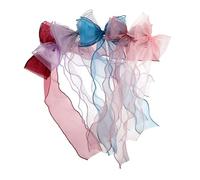 CLISPEED 6pcs Bow Hairpin Headwear Organza Chiffon Bowknot Hair Bows Long Ribbon Tails Bowknot Clips for Women Girls Teens Fairy Unicorn Costume Outfit Colors Including Wine Red and Light
