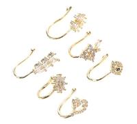 CLISPEED 6pcs Clip Nose Rings for Women and Men Adjustable Copper Nose with Micropaved Stones Romantic Heart Star Moon Designs