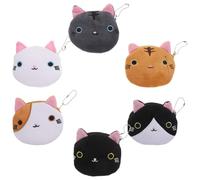 CLISPEED 6pcs Cute Cat Plush Coin Purses for Zipper Mini Key and Coin Storage Bag Cartoon Trinket Wallets for School, Office, and Daily Use