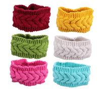 CLISPEED 6pcs Elastic Knitted Winter Headbands for Women Soft Cable Knit Ear Warmers Lightweight Stretch Hair Bands in Pink Yellow Mint Green Beige for Outdoor Sports and Daily Wear