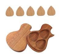 CLISPEED 6pcs Guitar Picks with Wood Storage Box Organizer Portable Holder for Acoustic and Electric Guitars Travel Friendly Protective Case for Concerts and Music Parties