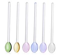 CLISPEED 6pcs Long Handle Glass Stirring Spoons Colorful Coffee Honey Spoons Multi Color Tea Mixers for Ice Drinks and Desserts Easy to Clean Sodium Calcium Glass