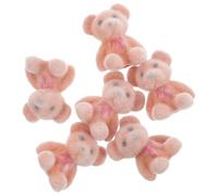 CLISPEED 6Pcs Mini Flocked Bear Plush Small Stuffed Animal Figurines for Wedding Party Favors DIY Crafts Set in Orange Brown with Holes