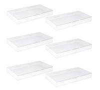 CLISPEED 6pcs Plastic Rectangular Storage Boxes with Lids, Portable Makeup Organizers for Home and Office, One-piece Design with 6 Separate Compartments, Desktop Storage Container