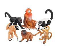 CLISPEED 6pcs Simulation Animal Monkey Models Set for Kids Educational Science Learning Realistic Solid Static White-handed Gibbon Golden Lion Figurines for Home Decor and Cognitive Development
