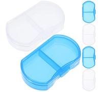 CLISPEED 6pcs Small Two-Compartment Plastic Pill Organizers, Mini Travel Medicine Storage Boxes with White and Blue Cases for Daily Medication Management