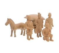 CLISPEED 6pcs Terracotta Warriors Figurines with Mini Chariot Handcrafted Ancient Chinese Warrior Statues for Feng Shui Home Office Decor Historical Collectibles