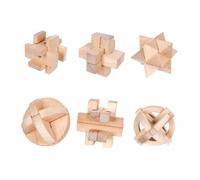 CLISPEED 6pcs Wooden Kongming Lock Puzzle Traditional Brain Teaser for Adults Educational Dexterity Game for Intellectual Development and Hand-eye Coordination