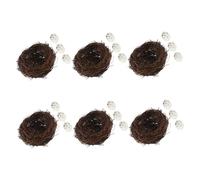 CLISPEED 6set Handmade Rattan Birds Nest Decoration Woven Bird Nest Artificial Eggs Outdoor Garden Patio Hanging Ornament for Succulent Planters