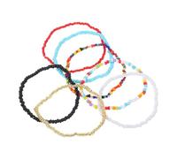 CLISPEED 7Pcs Elastic Beaded Wrist Chains for Women Lightweight Hand Ornaments Bangle Bracelets with Geometric Patterns Versatile Style for Party Travel Daily Wear Gift for Her Mom Sister