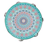 CLISPEED 8-inch Dunhuang Traditional Handheld Tambourine with Single Row Bells, Green Heart Pattern, Percussion Instrument for Adults and Children, Ethnic Musical Party Drum