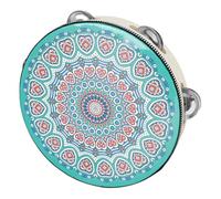 CLISPEED 8-inch Orff Handheld Tambourine Drum with Single Row Jingles Green Heart Design Traditional Uyghur Percussion Instrument for Adults and Children Music Bands