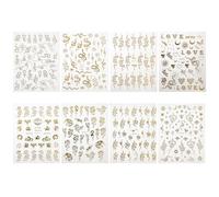 CLISPEED 8 Sheets Nail Manicure Sticker Nail Manicure Decals Adhesive Chinese Character Designs Shining Assorted Colour DIY for Christmas Random Style