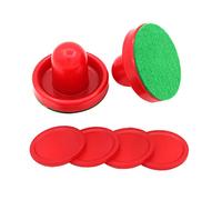CLISPEED 8pcs Air Hockey Paddles Replacement with Red Pucks and Felt Base Sliders for Game Tables Ergonomic Handles for Comfortable Play and Use