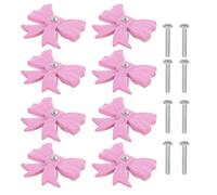 CLISPEED 8Pcs Pink Bow Drawer Knobs Single Hole Metal Bow Handles for Dresser, Cabinet, Wardrobe Decorative Vintage Style Cute Cabinet Pulls for Bedroom and Closet Furniture