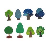 CLISPEED 8pcs Wooden Scenery Trees Railway Tree Model Stand Upright with Stable Base and Train Set DIY Railway Landscape Holiday