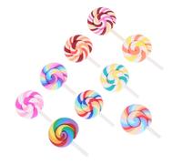 CLISPEED 9pcs DIY Miniature Rainbow Lollipops Prop Set Decorative Fake Candy Ornaments for Party Photo Booth and Crafts