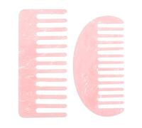 CLISPEED Acetate Wide Tooth Hair Combs 2pcs Set Marble Pattern Pink Rectangular and Half-round Styling Combs for Women Wet and Dry Hair Care