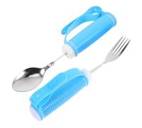 CLISPEED Adaptive Silverware Set for Seniors Easy Grip Angled Utensils for Stroke and Weak Grip Nonporous Elderly Shake Tableware Self-Feeding Fork and Spoon Combo for Rehabilitation