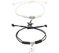 CLISPEED Adjustable Evil Eye Woven Bracelets for Couples, Star Charm Wrist Rope, Black and White Friendship Bracelets, 1 Pair for Teen and Women