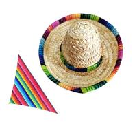 CLISPEED Adjustable Fit Small Animal Sombrero Hat and Triangular Straw Braid Bandana Set for Cats and Dogs, Cute Fiesta Style Accessories for Mexican Party and Cosplay