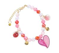 CLISPEED Adjustable Pearl Pet Collar Necklace for Small Cats Dogs and Rabbits, Decorative Pink Heart Beaded Kitten Collar 20Cm+7Cm, Lightweight Pet Supply for Daily Wear