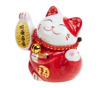 CLISPEED Adorable Ceramic Cat Saving Pot Piggy Bank Cute Cat Ornament Figurine Home Decoration Red Wealth Lucky Cultivating Saving Habits
