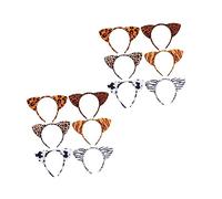CLISPEED Animal Ear Headbands 12pcs Leopard Print Cat Ear Hair Hoops Assorted Tiger Zebra Cheetah Cow Patterns Party Costume Headwear for Adults and Boys and Girls