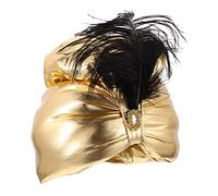 CLISPEED Arabian Style Prince Hat with Plume Cosplay Party Prop Elegant Golden Headgear for Halloween Themed Birthday Performance Costume Accessory