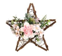 CLISPEED Artificial Camellia Flower Wreath Silk Hanging Garland with Hard-wearing Realistic Visuals and Feel, Pink Romantic Country Style Home Pendant Garland for Indoor Wedding and Home