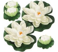CLISPEED Artificial White Lotus Flower: 5 Pcs Pond Plants for Small Pond Outdoors, Floating Flowers for Water Lily Pads Ornament for Garden Patio Pool Aquarium Decoration
