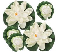 CLISPEED Artificial White Lotus Flower: 5 Pcs Pond Plants for Small Pond Outdoors, Floating Flowers for Water Lily Pads Ornament for Garden Patio Pool Aquarium Decoration