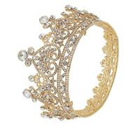 CLISPEED Baroque round Crown Hair Hoop in Golden Alloy and Rhinestone, Safe and Easily Fixed on The Head, for Wedding and Wedding Party Accessories
