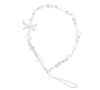 CLISPEED Beaded Lanyard Mobile Phone Lanyard Bow Phone Charm Strap Anti-loss Versatile Use Artificial Pearl Plastic Fashionable Chic White for Small Items and Keys