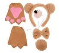CLISPEED Bear Ears Headband with Bowtie Tail Gloves Fake Nose Plush Animal Costume Accessories for Warm Comfortable Cosplay Party Dress Up