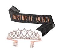 CLISPEED Birthday Queen Sash and Crown for Women Decorative Etiquette Belt with Beautiful Tiara Birthday Party Accessories for Memorable Photo Props and Charming Celebration