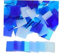 CLISPEED Blue Mosaic Glass Tiles Pieces for Crafts and Home Decor Smooth Stained Squares for DIY Candle Holders Indoor Walls Floors and Art Projects Approx Bag