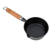 CLISPEED Cast Iron Small Saucepan with Wooden Handle 16Cm Pour Spout Mini Pan for Heating Milk and Melting Butter for Cooking and Baking