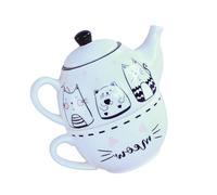 CLISPEED Cat Pattern Ceramic Teapot Set with Thick Base and Widened Design Fun Porcelain Tea Pot Cups for Home Office Hotel Use Easy to Clean and Reusable Lovely Gift and Decorative