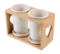 CLISPEED Ceramic Chopstick Rack and Drain Rack with Bamboo Base over Cabinet Storage, Unique Appearance Tableware Organizer for Kitchen Flatware Storage and Draining