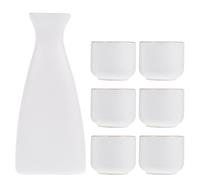 CLISPEED Ceramic Sake Set 7pcs Japanese Style White Sake Bottle with 6 Ceramic Tea Cups Traditional Serving Drinkware for Home Dining and Entertaining