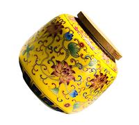 CLISPEED Ceramic Tea Canister with Wooden Lid Airtight Tea Storage Container Decorative Enamel Design Stylish Chinese Kitchen Jar