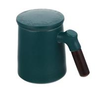 CLISPEED Ceramic Tea Cup with Wooden Handle Infuser and Lid High Grade Material Flower Tea Mug with Non Slip Base