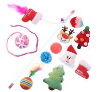 CLISPEED Christmas Cat Teaser Toy Set 11pcs Interactive Kitten Teasing Sticks and Squeaky Hanging Toys for Indoor Cats Holiday Play